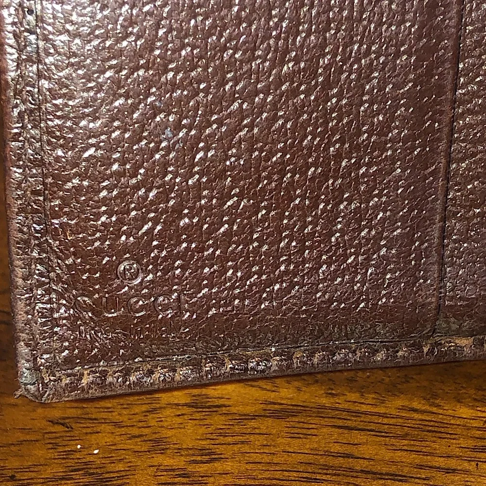 GUCCI GG Web Monogram Brown Leather Tan Canvas Trifold Wallet